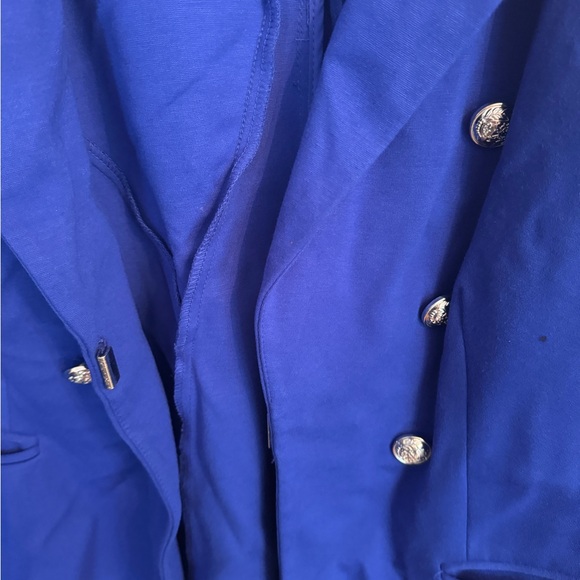 Lane Bryant 28 Royal Blue Jacket with Faux Black Leather trimmed collar - Picture 5 of 7